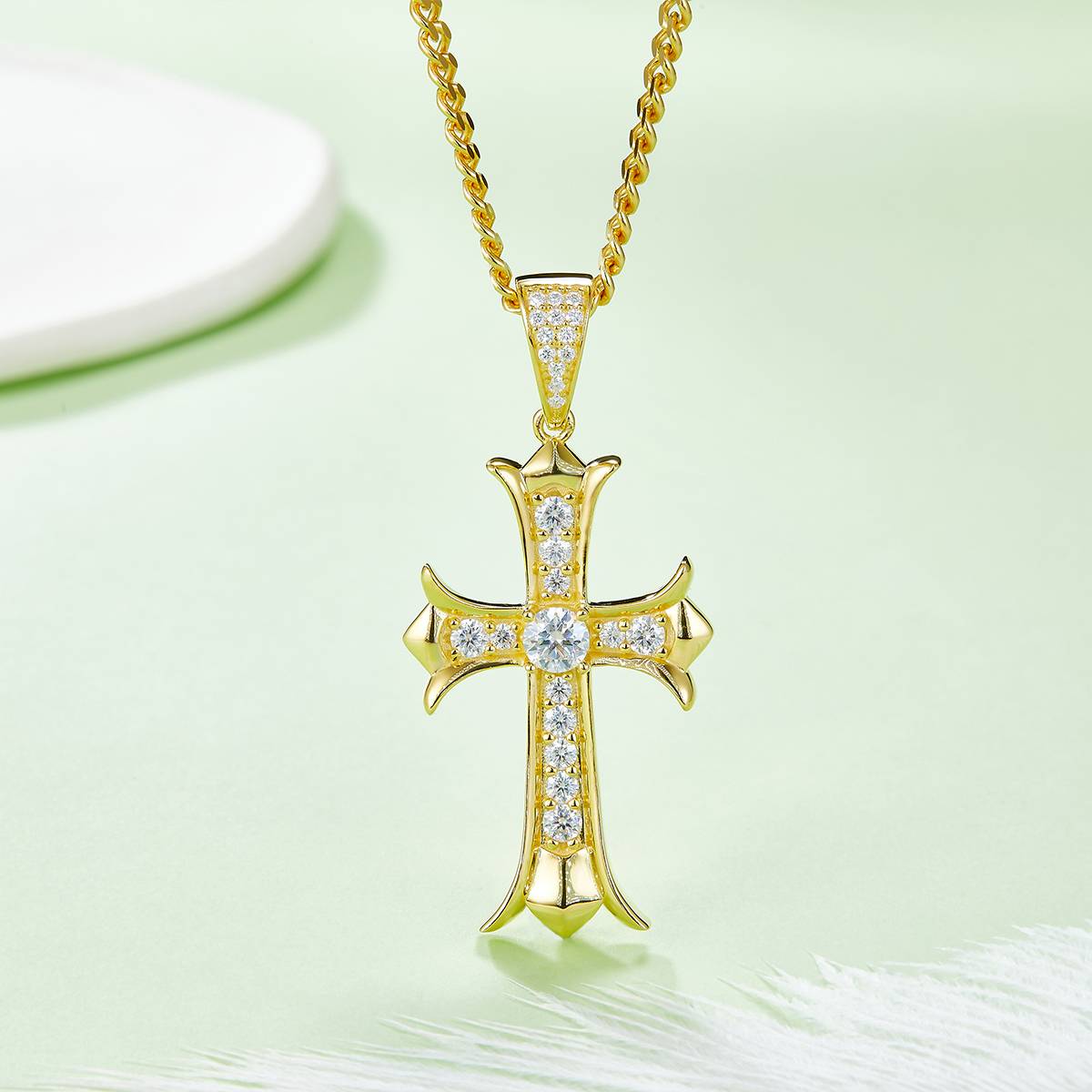 Vintage Cross Necklace S925 Silver Pendant Moissanite 5.0mm D-Class
